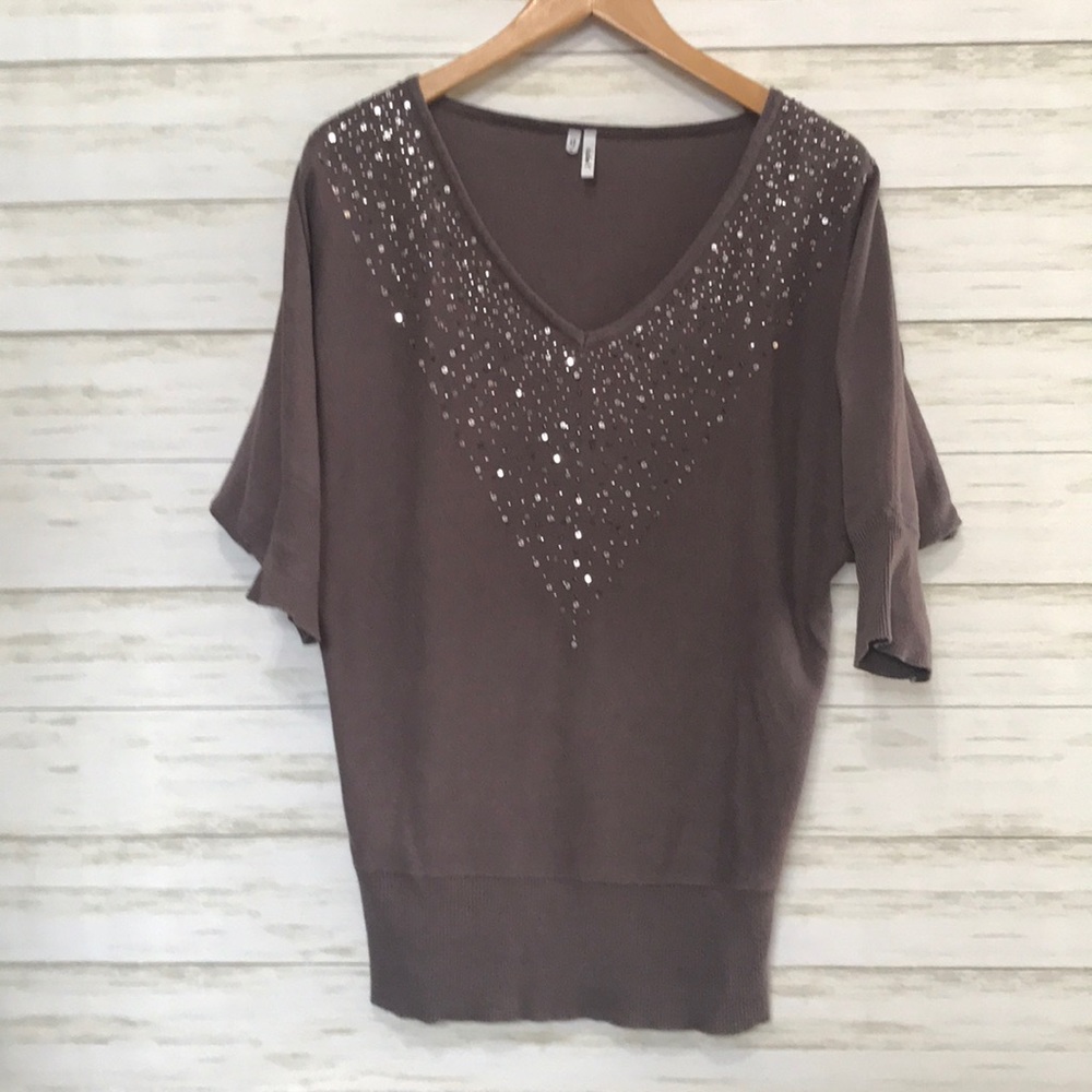 Studio Y purple sequin V neck sweater medium
